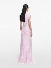 Pink jersey draped maxi dress