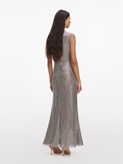 Grey rhinestone mesh midi dress