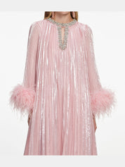 Pink metallic chiffon feather midi dress