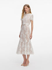 White sequin lace midi dress