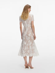 White sequin lace midi dress