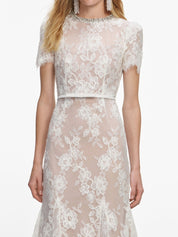 White sequin lace midi dress
