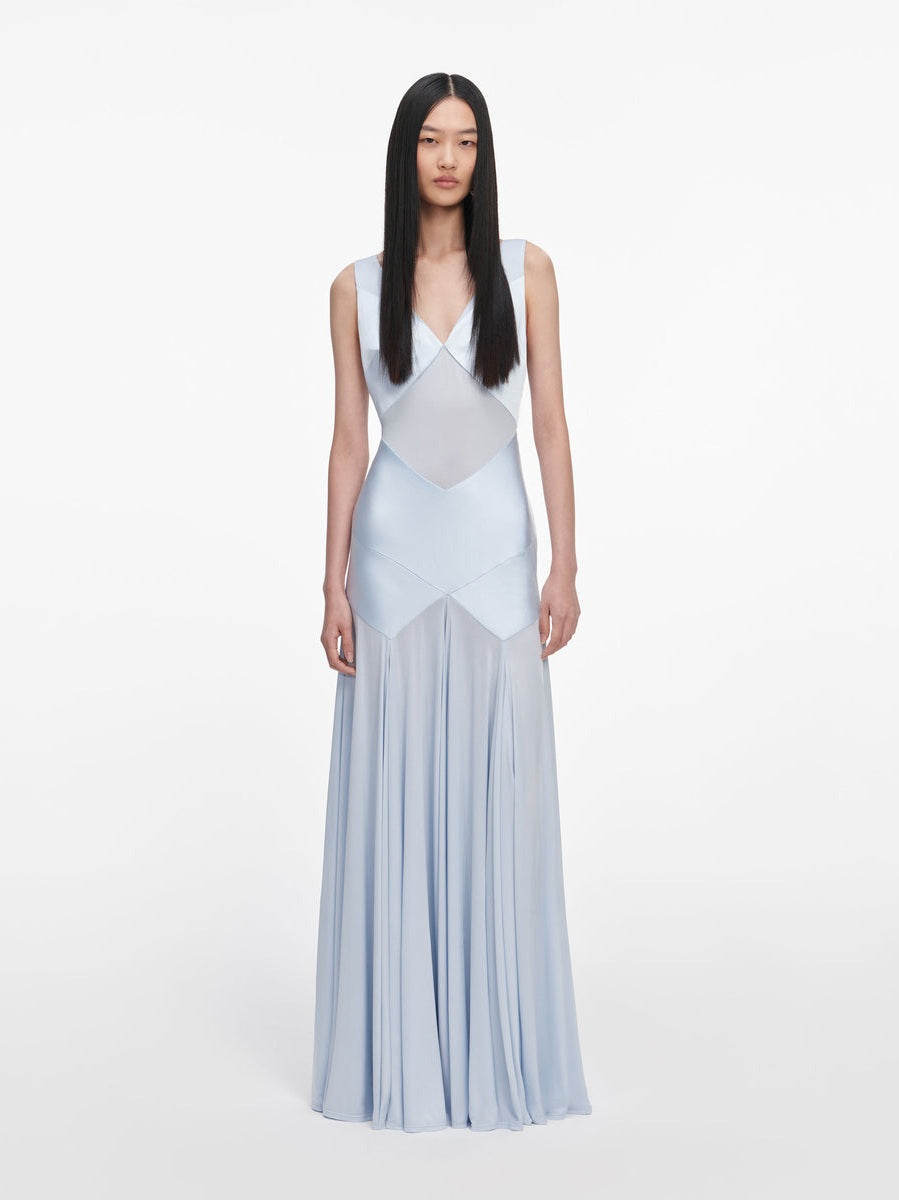 Blue satin jersey maxi dress