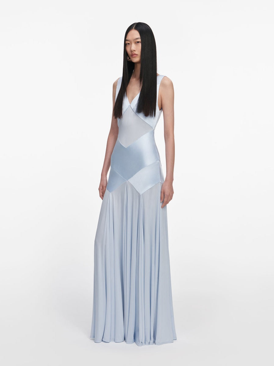 Blue satin jersey maxi dress