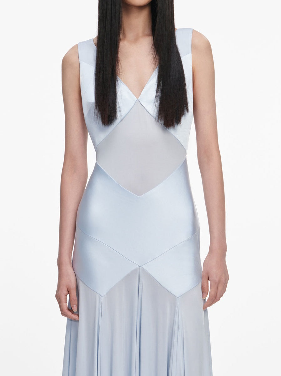 Blue satin jersey maxi dress