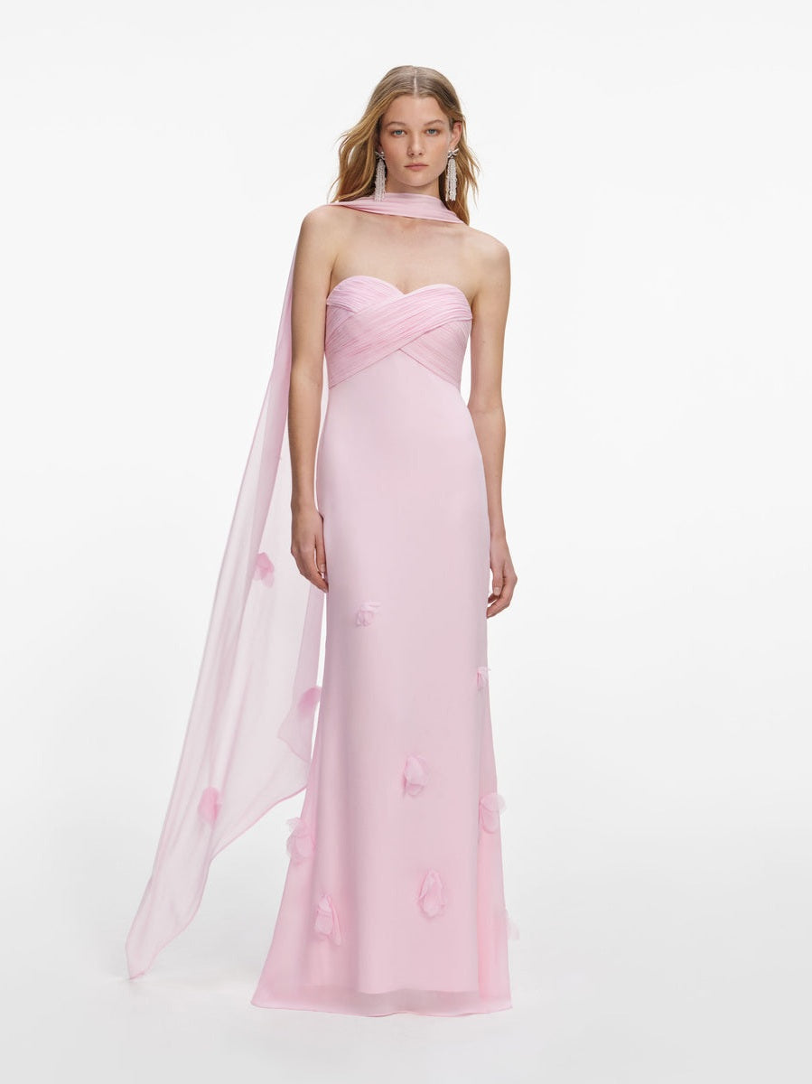 Pink georgette scarf maxi dress