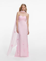 Pink georgette scarf maxi dress