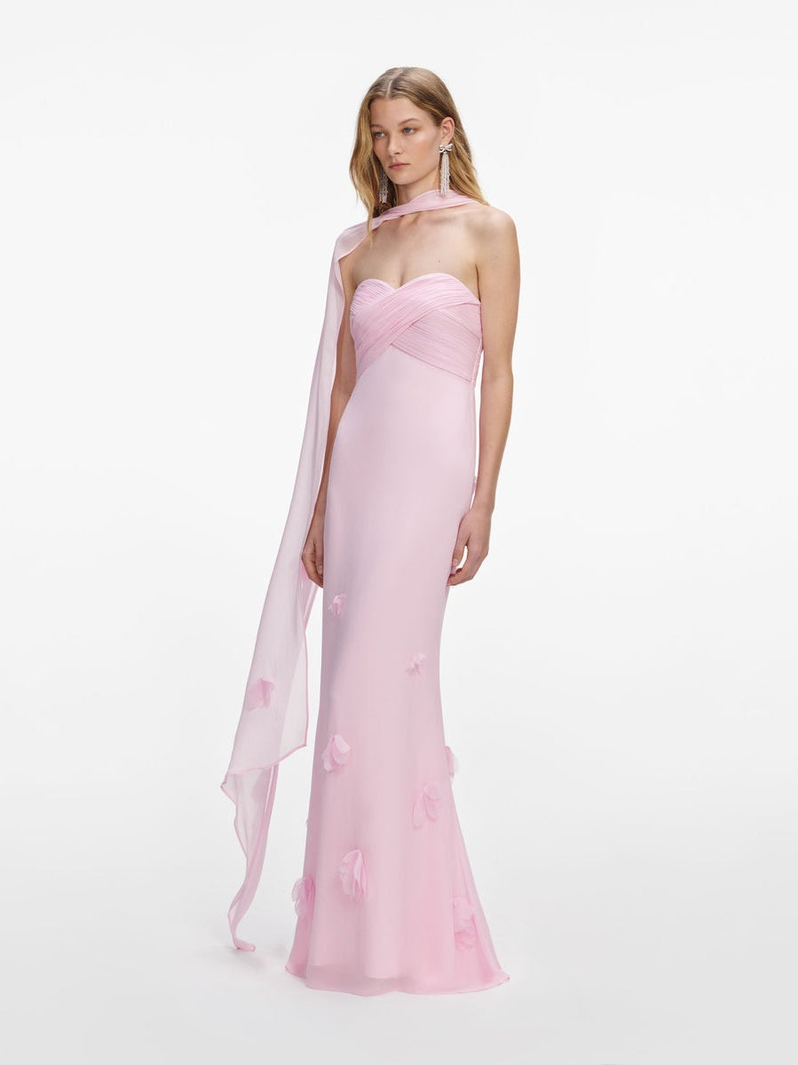 Pink georgette scarf maxi dress