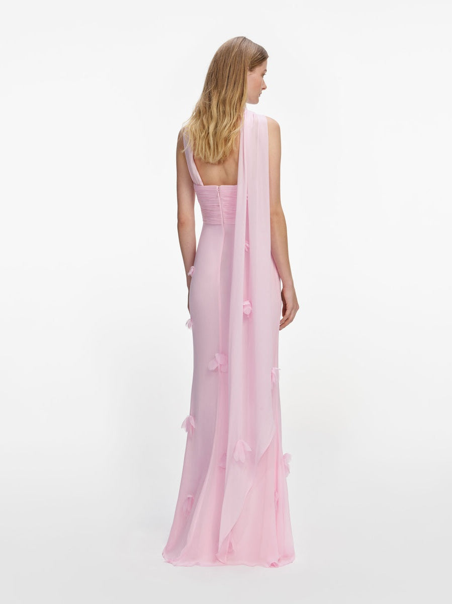 Pink georgette scarf maxi dress