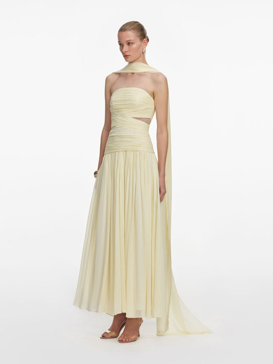 Yellow georgette scarf midi dress