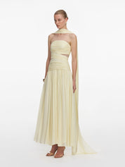 Yellow georgette scarf midi dress