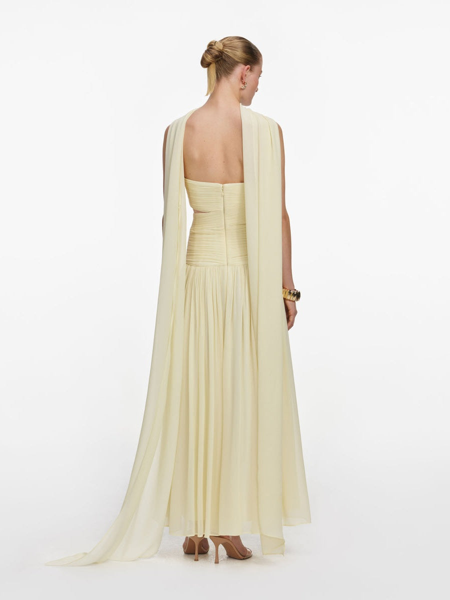 Yellow georgette scarf midi dress