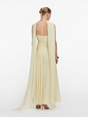 Yellow georgette scarf midi dress