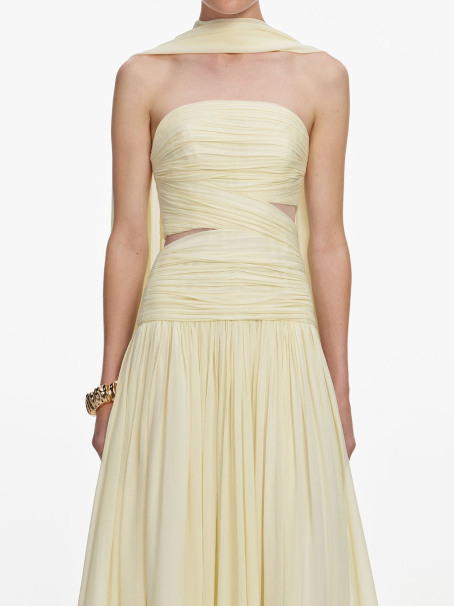 Yellow georgette scarf midi dress