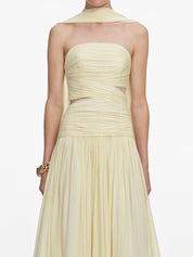 Yellow georgette scarf midi dress