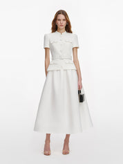 White tailored taffeta midi dress