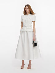 White tailored taffeta midi dress