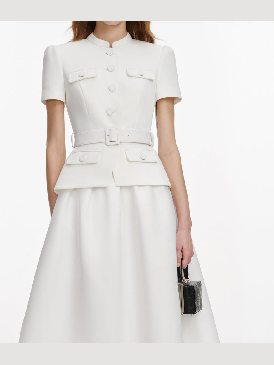 White tailored taffeta midi dress