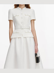 White tailored taffeta midi dress