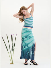 Lina window print midi skirt