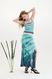Lina window print midi skirt