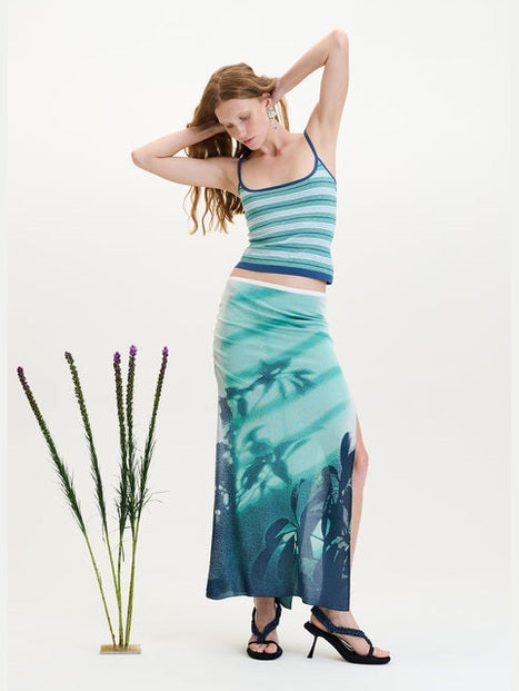 Lina window print midi skirt