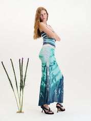 Lina window print midi skirt