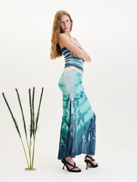 Lina window print midi skirt