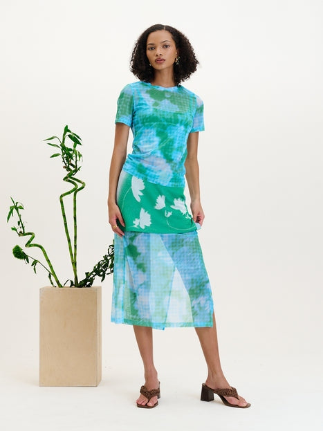 Nori flower print mesh t