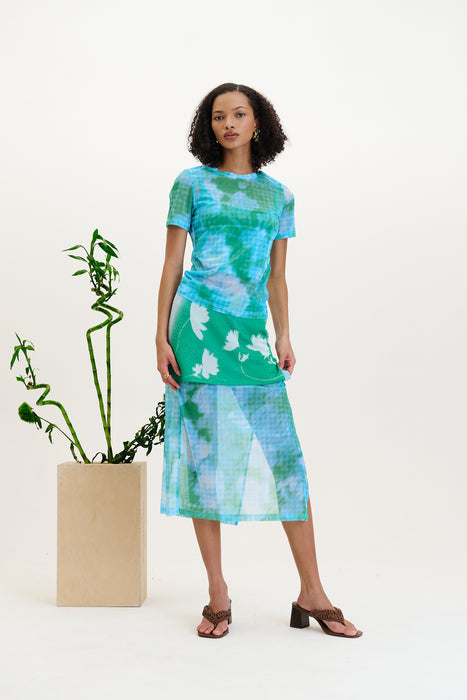 Nori flower print mesh t
