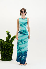 Lina window print midi skirt