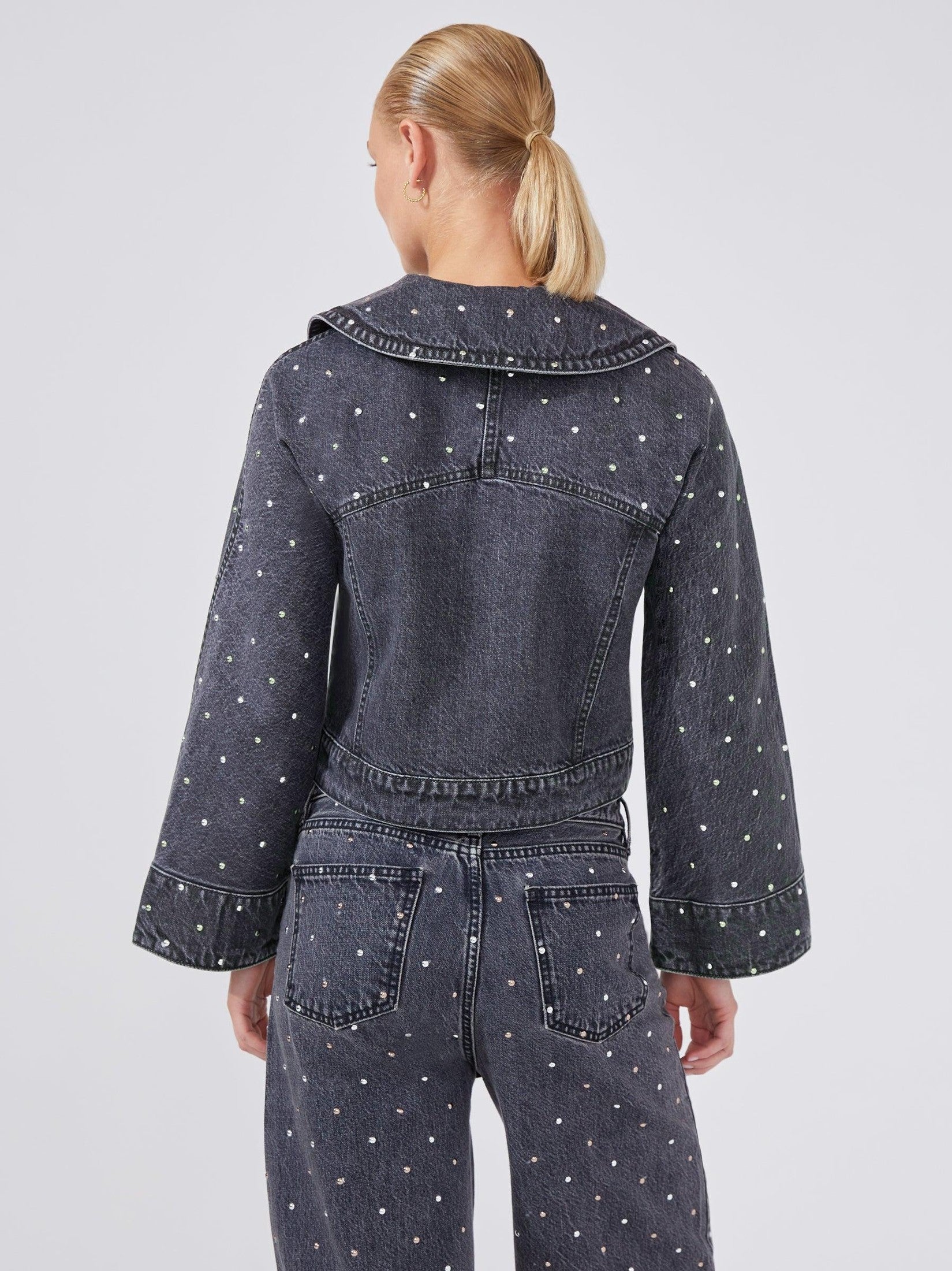 Studded denim jacket acid wash black
