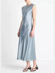 Bias crew nk cap slv dress