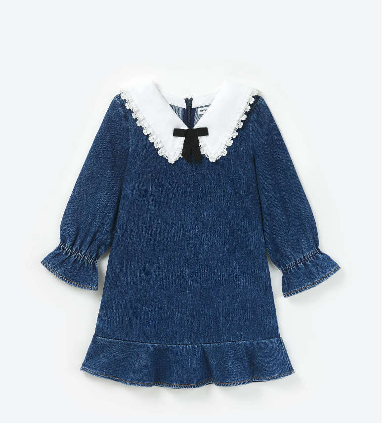 DENIM LACE COLLAR DRESS