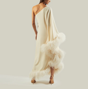 Feathered Ubud Dress In Ivory