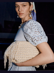 Raffia pearl fringe clutch