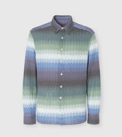 Gradient zig zag cotton knit shirt with breast pocket