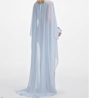 PALE BLUE RHINESTONE CAPE MAXI DRESS