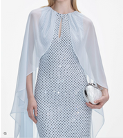 PALE BLUE RHINESTONE CAPE MAXI DRESS