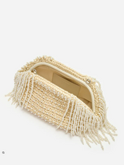 Raffia pearl fringe clutch