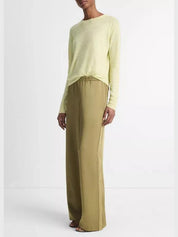 Mid rise side strap wide leg pant