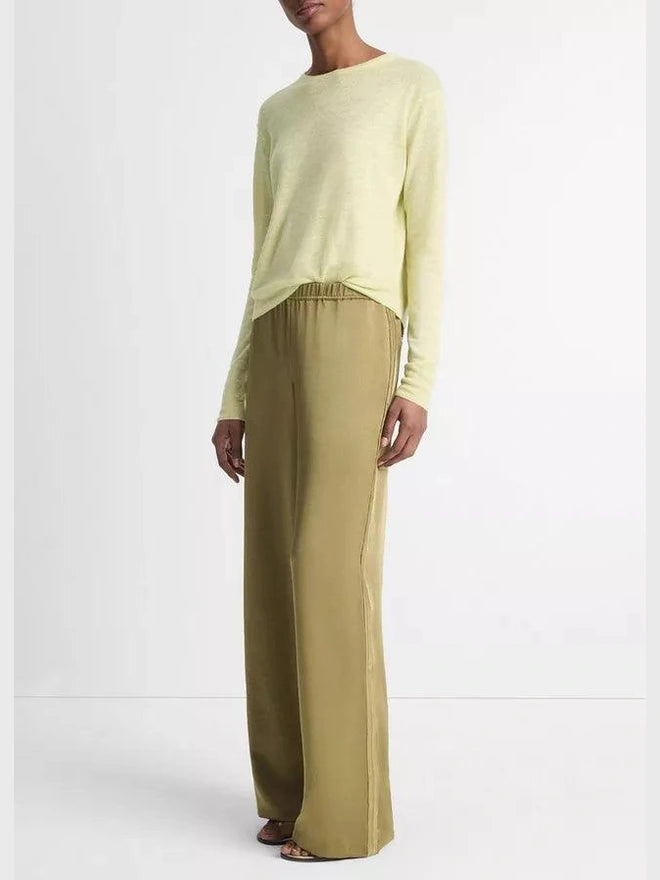 Mid rise side strap wide leg pant