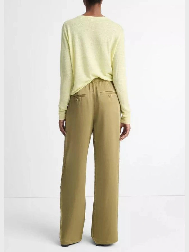 Mid rise side strap wide leg pant