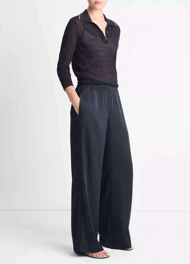 MID RISE SIDE STRAP WIDE LEG PANT