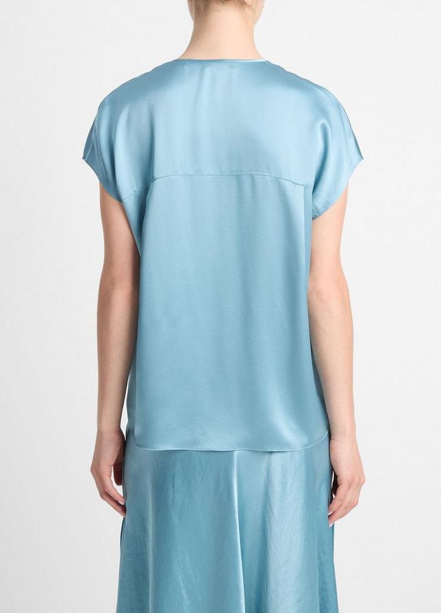 Silk Cap-Sleeve Half-Placket Blouse