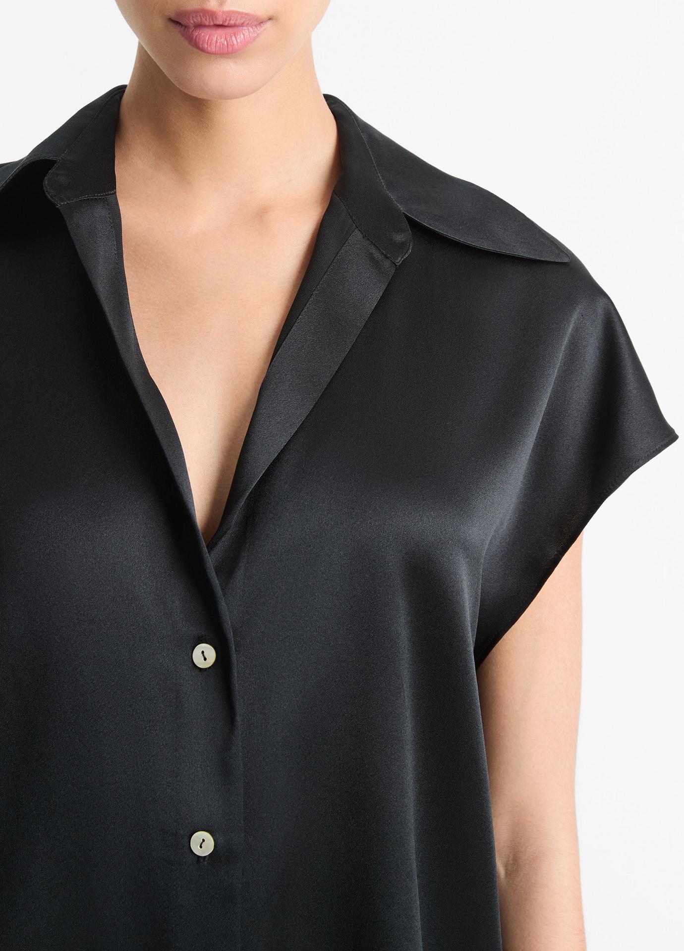 Silk Cap-Sleeve Ruched-Back Blouse