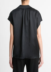 Silk Cap-Sleeve Ruched-Back Blouse