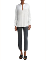 Silk satin band-collar blouse