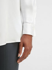 Silk satin band-collar blouse