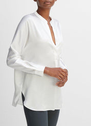 Silk Satin Band-Collar Blouse